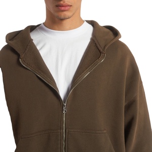 Sweat-shirt à capuche pour homme surdimensionné en coton 500 Gsm personnalisé 2025 Sweat-shirt à capuche sans ficelle avec fermeture éclair complète en polaire épaisse imprimée 2025 - Product Image 3