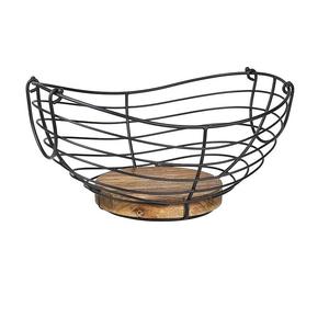 Panier de rangement en fil métallique géométrique avec base en bois, panier rond en fil de fer pour la cuisine, la salle à manger et la décoration de café - Product Image 6