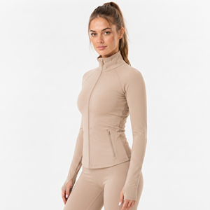 Veste de yoga à manches longues pour femme, en tricot de spandex et polyester, veste de compression, vêtements de sport pour femmes, couche de base, fermeture éclair, col montant - Product Image 4