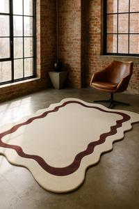 Custom handmade cream wool rug abstract textured design modern minimalist hand tufted soft area <b>carpet</b> - Product Image 4