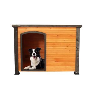 Caseta de Madera con Correa de Invierno para Perro Grande, Caseta Resistente A LA Intemperie con Pies Elevados, Color Dorado, Rojo y Negro, 45 ", Uso en Interiores y Exteriores - Product Image 1