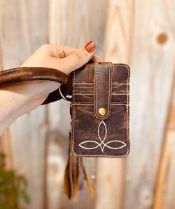 Western-inspired Vintage Leather Card Bangle Women Bangle <b>Wristlet</b> Wallet Card Holder Leather Purse Handbag With Tassel Keyring - Product Image 3