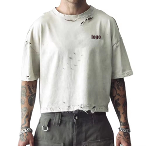 เสื้อยืดโอเวอร์ไซส์ผู้ชาย สีขาว ผ้าฝ้าย แขนสั้น คอกลม ทรงครอป สไตล์สตรีท ผ้าเจอร์ซีย์ถัก ดีไซน์เรียบ โลโก้ด้านหน้า - Product Image 1