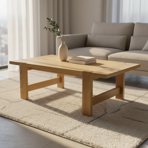 Table basse rectangulaire moderne pour salon, en bois de pin durable, placage MDF, frêne KD, décorative, couleur naturelle, facile à assembler - Product Image 2