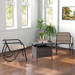 Tavolino Quadrato da Esterno con Foro per Ombrellone, Tavolo da Caffè in Vimini per Giardino, Cortile e Bordo Piscina - Product Image 4