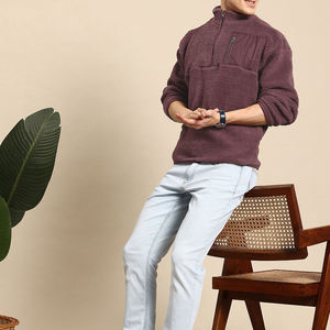 Men Fleece Pullover 1/4 Zip Sherpa Sweatshirt Solid Color Anti-Pilling Winter Wear - Product Image 6