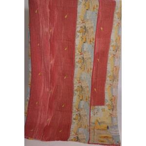 Vintage Kantha <b>Quilt</b> Handmade Printed Floral Cotton Washable Reversible Indian Boho Bedspread Eco Friendly Decor - Product Image 1