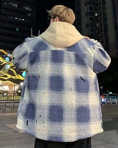 Hoodie Street Classic <b>Jacket</b> Men's Oversized Trend Winter Fall Shoulder Plaid Stripe Digital Printing Reverse-wearing - Product Image 2