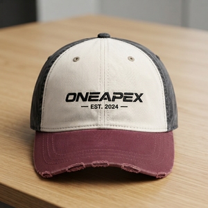 Casquette de camionneur ONEAPEX à 6 panneaux, réglable, unisexe, décontractée, avec logo brodé sur le panneau avant, design bordeaux, noir, beige - Product Image 5