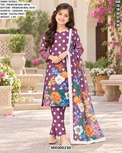 Ensemble Salwar Kameez pour filles, imprimé numérique marron, Kurta en soie à pois, pantalon et dupatta - Product Image 5