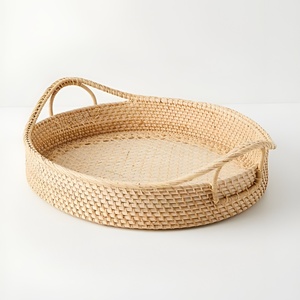 Kitchen bathroom organiser serving trays for <b>dining</b> & decor sustainable rattan storage tray - Product Image 3
