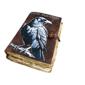 Carnet en cuir marron vintage fait main – Journal avec oiseau corbeau en relief, papier à bords festonnés, reliure cousue pour voyages, croquis et cadeaux - Product Image 2