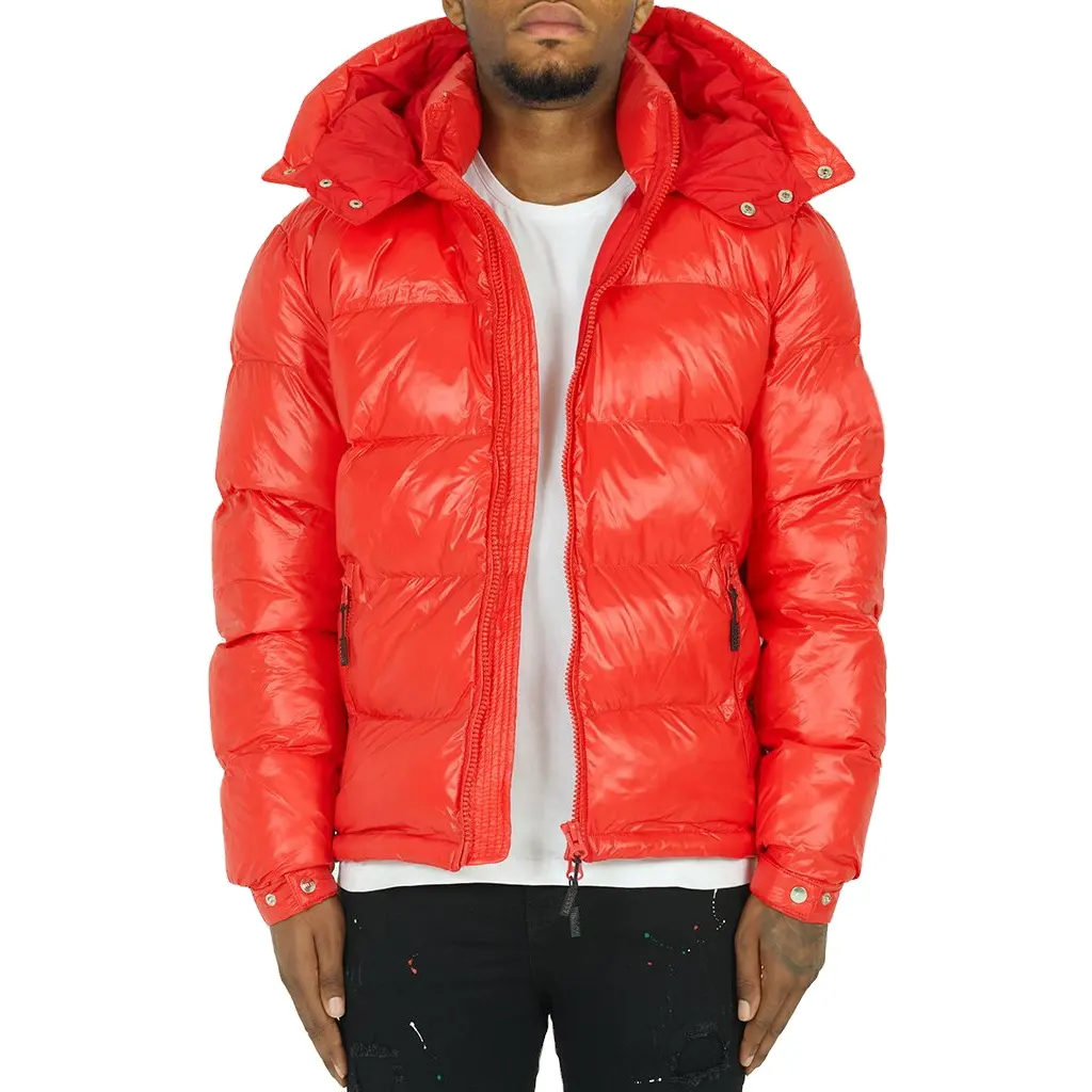Custom Logo Outdoor Warm Winter Puffer Mens Jacket SHINY PUFFER JACKET - RED Classic