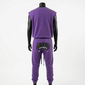 Heavyweight 200 GSM Cotton Sleeveless T Shirt And Jogger <b>Pants</b> Purple Stitched Knee Panel Custom Logo T shirt and <b>pant</b> men's - Product Image 4