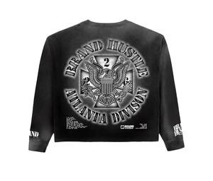 Sudadera de algodón de 300 g/m² para hombre, personalizada por el fabricante, de doble capa, con estampado serigrafiado, efecto desgastado, tejido gofrado y pedrería, talla grande. - Product Image 1