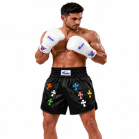 Kazananlar İçin Lüks Çapraz Yamalı Boks Şortları Özel Ön Saten Muay Thai MMA İşlemeli Premium OEM Toptan Pro Dayanıklı %100