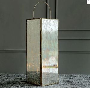 Set of 3 Antique <b>Mirror</b> Glass Candle Lanterns Brass Metal Lantern Candle Holder Set with Handle for Home Decor - Product Image 4
