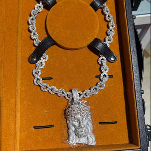 Collier Pendentif Hip Hop Grosse Taille en Argent Sterling Plaqué Or 18K avec Diamant Moissanite, Chaîne Maille Cubaine, Bijou de Luxe, Cadeau - Product Image 1