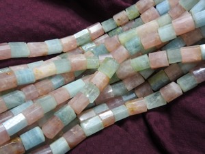 Cuentas facetadas de cuarzo rosa y aguamarina en tubo, hilo de 8 pulgadas, gemas naturales sueltas para fabricación de joyería - Product Image 3