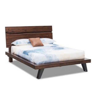 Lit à panneaux en bois massif d'acajou de taille King & Queen style américain moderne Ensemble de meubles de chambre à coucher de couleur noyer Rangement pour usage domestique - Product Image 2