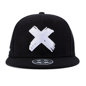 Casquette Snapback Noire 6 Panneaux Huzu Enterprises avec Logo X Brodé, Unisexe, en Coton Satiné, Style Urbain, Fermeture à Boucle Simple - Product Image 3