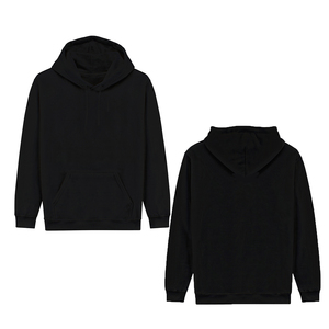 Sweat-shirt à capuche noir pour homme, coupe classique, couleur unie, tissu tricoté décontracté, design avec poche, style automne - Product Image 1