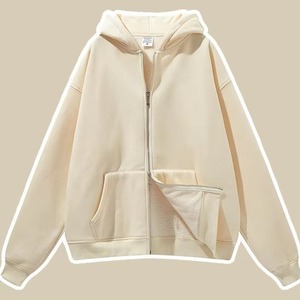 เสื้อฮู้ดซิปโอเวอร์ไซส์ สีพื้น ผ้าฝ้ายฟลีซ สวมใส่สบายๆ สำหรับฤดูใบไม้ร่วง ทรงปกติ ใส่ได้ทั้งชายและหญิง - Product Image 1