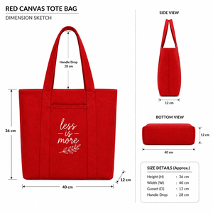 Bolsa de Lona Roja Vintage con Cierre de Cremallera, Ideal para Viajes, 36x40x12 cm, Estampado 'Less Is More' - Product Image 2