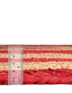 Alfombra Redonda Trenzada de Yute Natural con Borde Rojo, Círculos Concéntricos, Hecha a Mano, Ecológica, para Sala de Estar o Dormitorio - Product Image 6