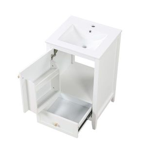 Mobile bagno classico bianco da 20 pollici con lavabo, ante a chiusura ammortizzata, ripiano portaoggetti e cassetto - Design da terra - Product Image 3
