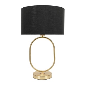 Lampe de table Orbit Loop en métal avec cadre ovale, abat-jour en lin noir, finition or brossé, lumière ambiante chaude, décoration élégante - Product Image 2