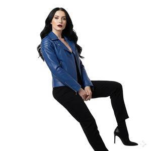 Premium Custom Blue Leather Motorbike Jacket <b>Women</b> Bulk Wholesale Factory Price Genuine Biker Style Ladies Fashion <b>Coat</b> OEM - Product Image 1