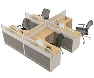 رخيصة 4 مقاعد الأبيض والبني الفضاء توفير تقسيم مريح محطة مكتب طاولة مكتب عمل مع الخصوصية من الصين