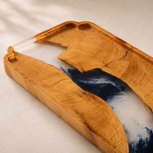 Elite Artisan River Resin Wooden Serving Tray with Matte Black Metal Handles for <b>Coffee</b> <b>Table</b>, Kitchen & Charcuterie Display - Product Image 5