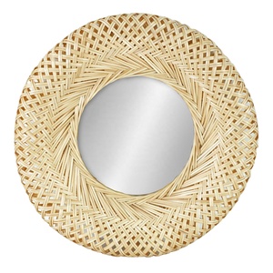 Espejo de Pared Tejido de Bambú |   Decoración de Cristal Colgante de Estilo Bohemio Natural, Decoración de Arte Innovadora Tejida a Mano Rústica, Espejo de Maquillaje Redondo - Product Image 6