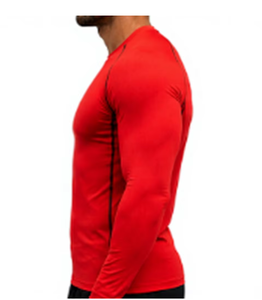 <b>Men</b> <b>Red</b> <b>Long</b> <b>Sleeve</b> Compression <b>Shirt</b> Slim Fit Quick Dry Sporty O-Neck Knitted Athletic Wear - Product Image 5