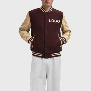 Chaqueta Varsity Marrón para Hombre, Mangas Beige, Logotipo Bordado, Cierre de Botones Delanteros, Ropa Casual de Invierno, Secado Rápido, Lana/Viscosa/Algodón - Product Image 4