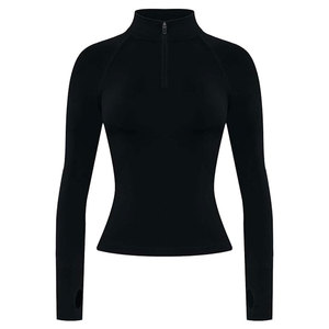 Haut de sport pour femme à col zippé, manches longues, veste athlétique, pull respirant, anti-humidité, séchage rapide, léger - Product Image 1