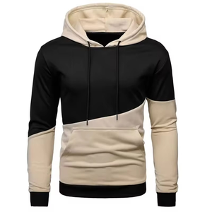 Sudadera con capucha para hombre al por mayor, de color liso con contraste, corte ajustado, mezcla de algodón y poliéster, con paneles cosidos, OEM ODM de fábrica - Product Image 4