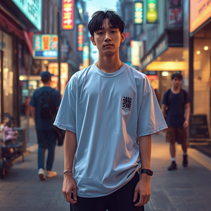 T-shirt imprimé à manches superposées pour hommes, coupe ample, décontracté, en coton, style streetwear - Product Image 3