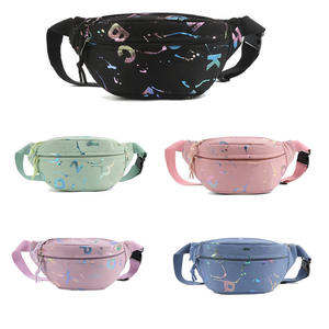 Pink Barrel-Shaped Waist Bag With Geometric Pattern Zipper Closure For Daily Use - Product Image 6