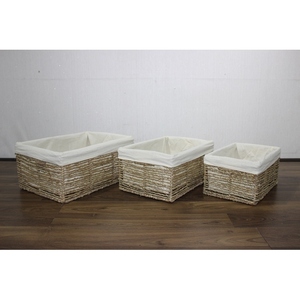 Handcrafted Water Hyacinth Storage <b>Basket</b> Set with Removable Fabric Liner Bin - Product Image 2