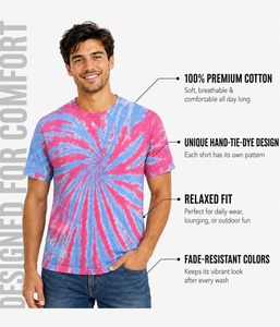 Camiseta Tie Dye con Espiral Audaz para Hombre, Manga Corta, Patrón Llamativo, Corte Holgado, Moderna, Creativa y a la Moda - Product Image 2