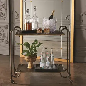 Modern Handmade Metal Bar Cart <b>Trolley</b> with Wheels for Dining Luxury metal Decorative Bar <b>Serving</b> <b>Trolley</b> Parties safe plated - Product Image 4