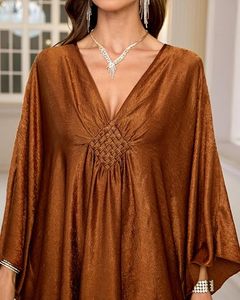 V Neck Maxi Abaya <b>Dress</b> Batwing Sleeve <b>Loose</b> Fit Asymmetrical Hem Solid Color Women's Daily Wear Polyester Ramadan Breathable - Product Image 5