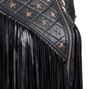 Zipper Design Wholesale Woman Leather Clothes Black <b>Biker</b> Motorcycle Punk Studded Real Leather <b>Jackets</b> Women Leather Stud Jacke - Product Image 4