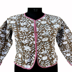 Veste en polaire réversible imprimée style vintage, motif floral indien, en coton, pour filles et femmes, manteau court d'hiver - Product Image 3