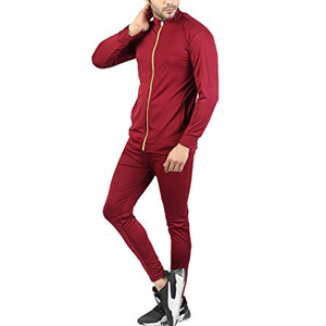 Survêtement rouge à col roulé pour homme, manches longues, couleur unie, décontracté, pour l'automne, respirant, en polyester, coupe classique - Product Image 4