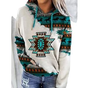 2025 Women's pullover hoodie vintage western cowgirl sweats <b>hoodies</b> casual plus size oversized patchwork <b>sweatshirts</b> - Product Image 1