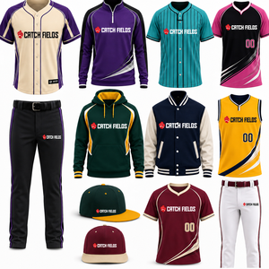 CATCH FIELDS <b>Baseball</b> Uniform <b>Set</b> Sublimated Moisture Wicking Polyester Adult Team Apparel Full Kit Regular Fit All Seasons - Product Image 1